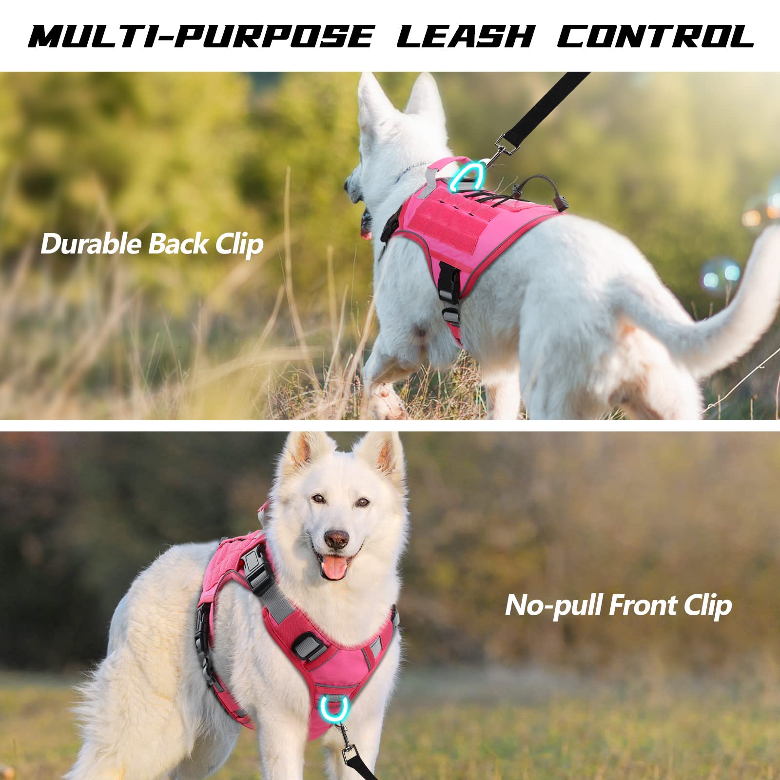 Wingoin harnais tactique pour chien extralarge rose, boucles rapides pour enfiler sans stress.