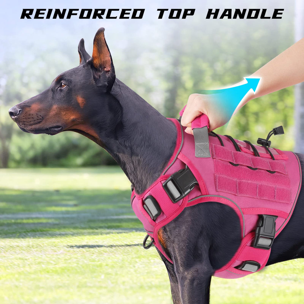 Wingoin harnais tactique pour chien extralarge rose, deux anneaux D pour contrôle et entraînement.