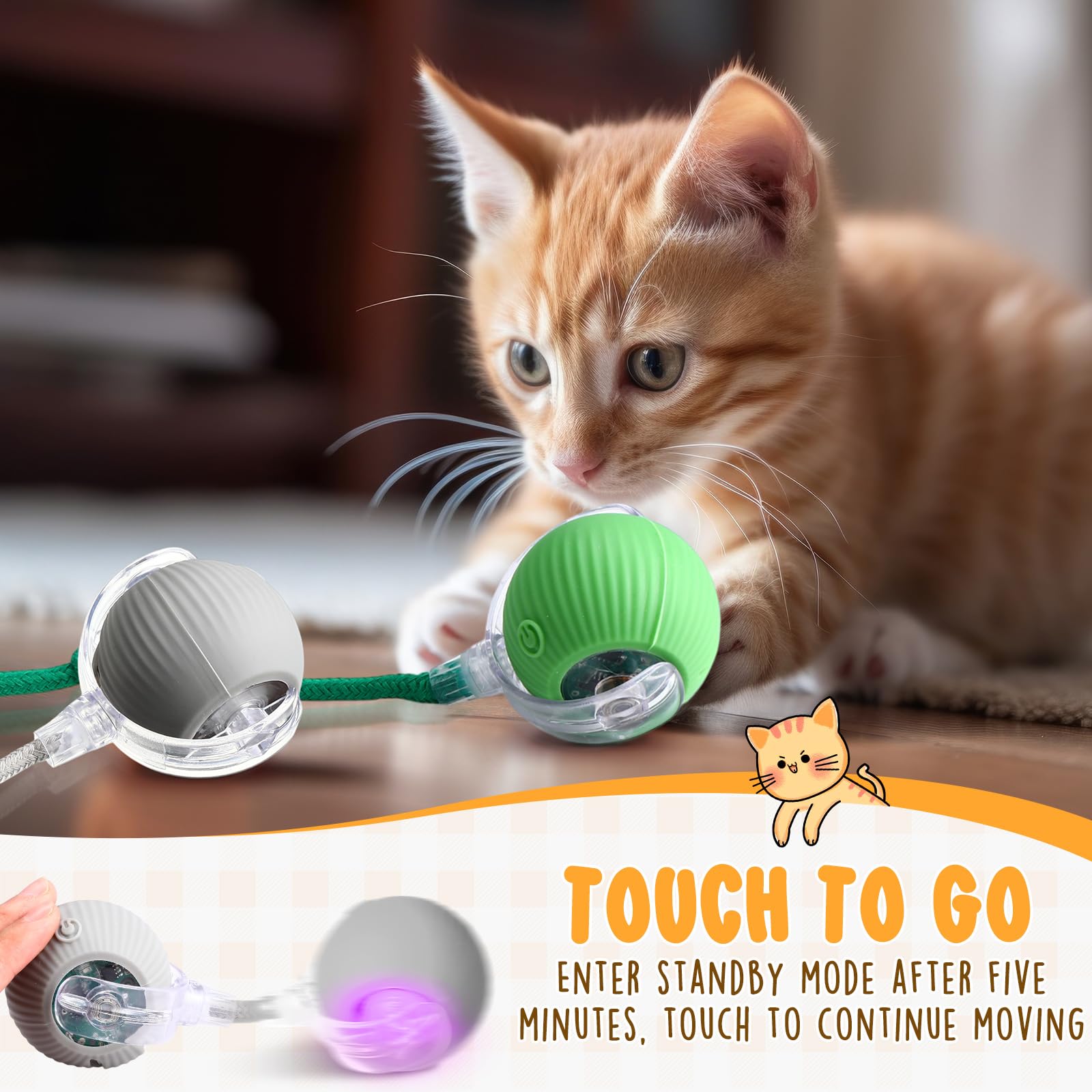 WinnerWhy Balle chat interactive en mouvement, évite les obstacles pour un jeu continu.