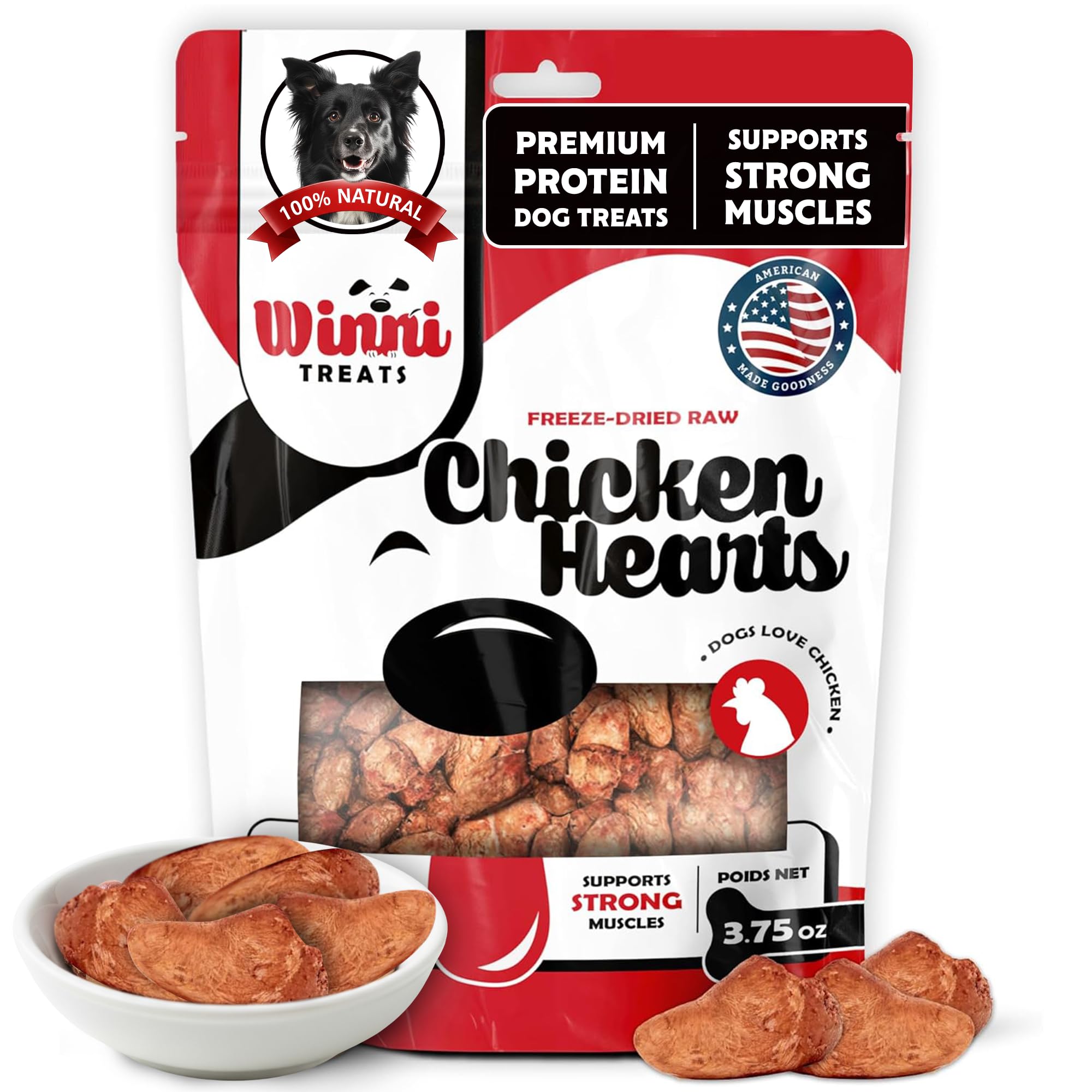 Winni Treats – coeurs de poulet lyophilisés dans sachet, friandise protéinée pour chiens