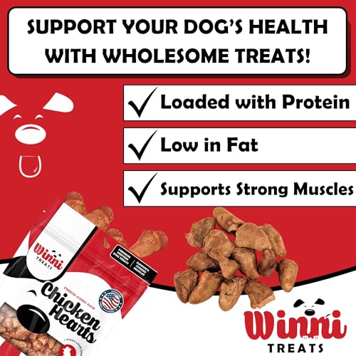 Winni Treats – pièces entieres de coeurs de poulet lyophilisés pour récompense entraînement