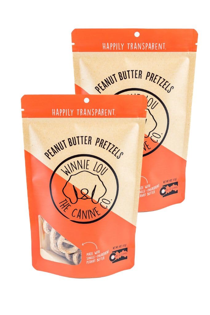 Winnie Lou Pretzels Beurre Cacahuète, premier plan, snack savoureux pour chiens actifs.
