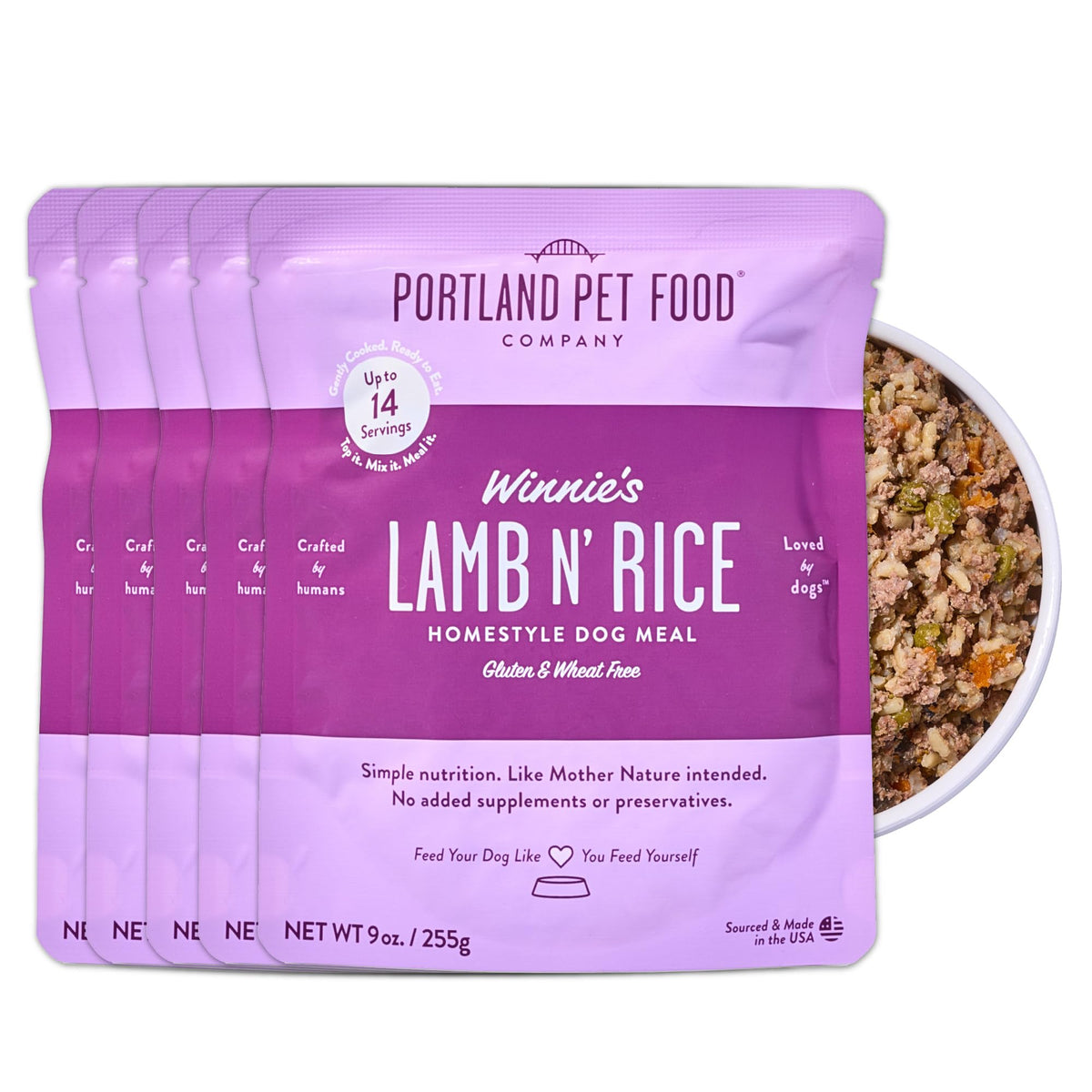 Poche Winnies Lamb Rice prête à servir, repas humide de haute qualité pour chiens.