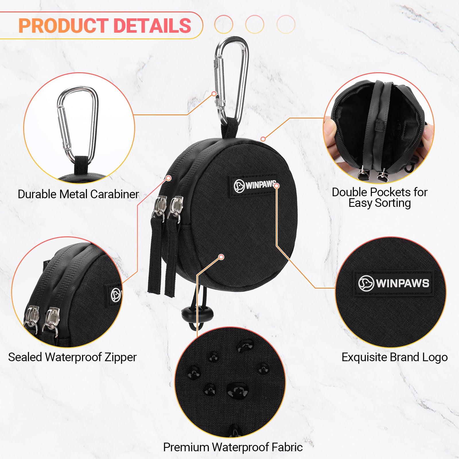 WINPAWS double-poches-organisees: rangement séparé pour friandises et croquettes