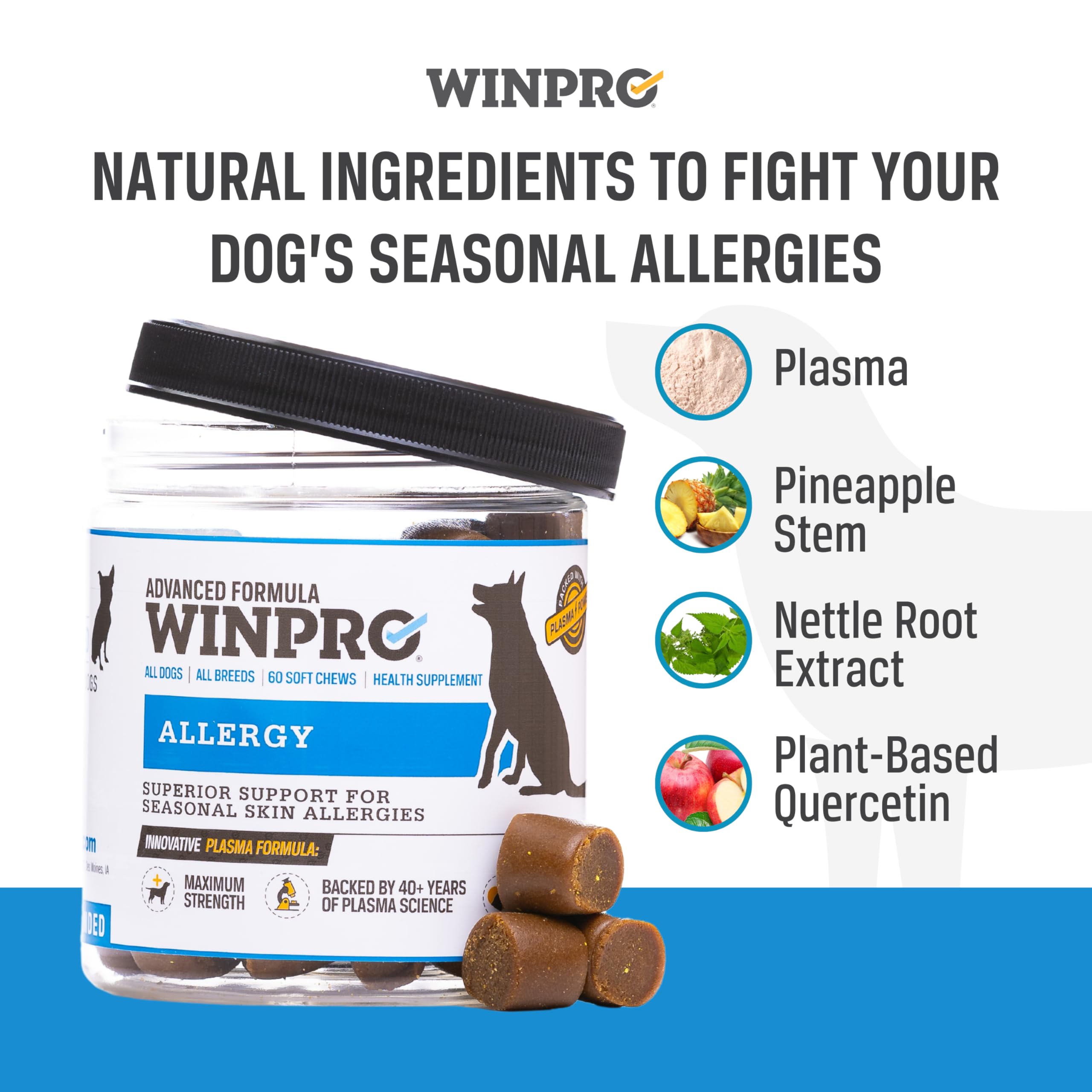 WINPRO Allergy Chews — fabriqué aux États-Unis, norme de qualité et origine des ingrédients.