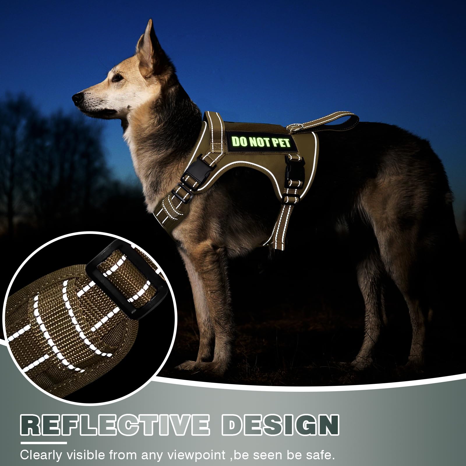 Harnais WINSEE tactique avec poignée frontale — prise rapide pour maîtriser un chien énergique.