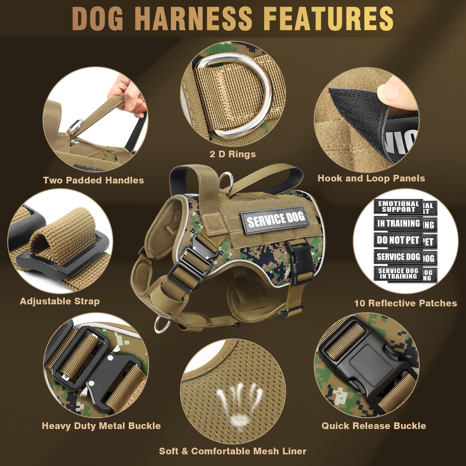 WINSEE patchs-chien-service personnalisent l'apparence et le message de votre chien.