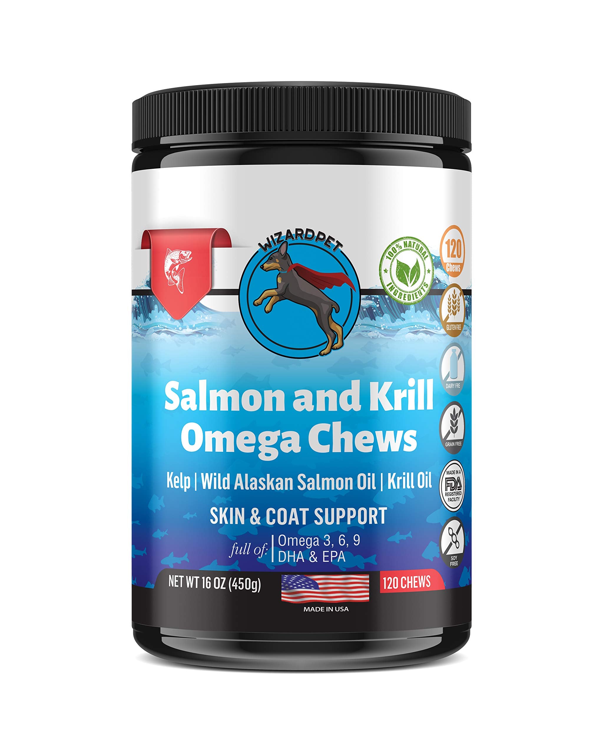 WizardPet Saumon Alaska Krill Chews Boite 120 — friandises faciles à donner.