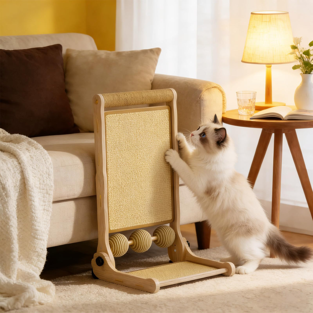Wnfou griffoir L avec sisal et moquette, surfaces variées pour griffer et protéger meubles
