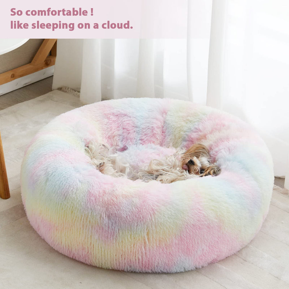 WNPETHOME lit-donut-auto-chauffant-rainbow, cosy pour siestes et détente.