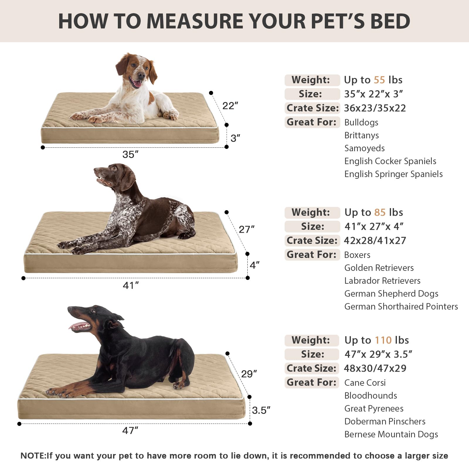 WNPETHOME grand-lit 47x29x3,5 pouces pour chiens robustes.