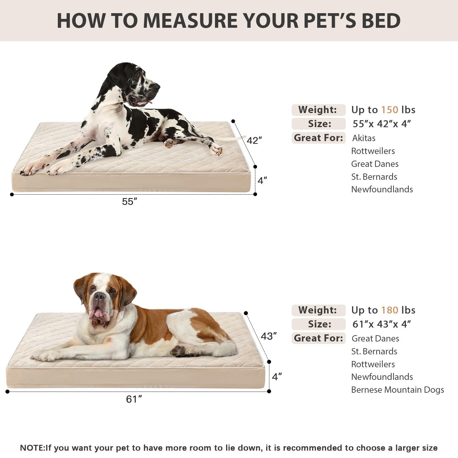 WNPETHOME lit-chien taille XL 140x107x10 cm convient aux grandes races