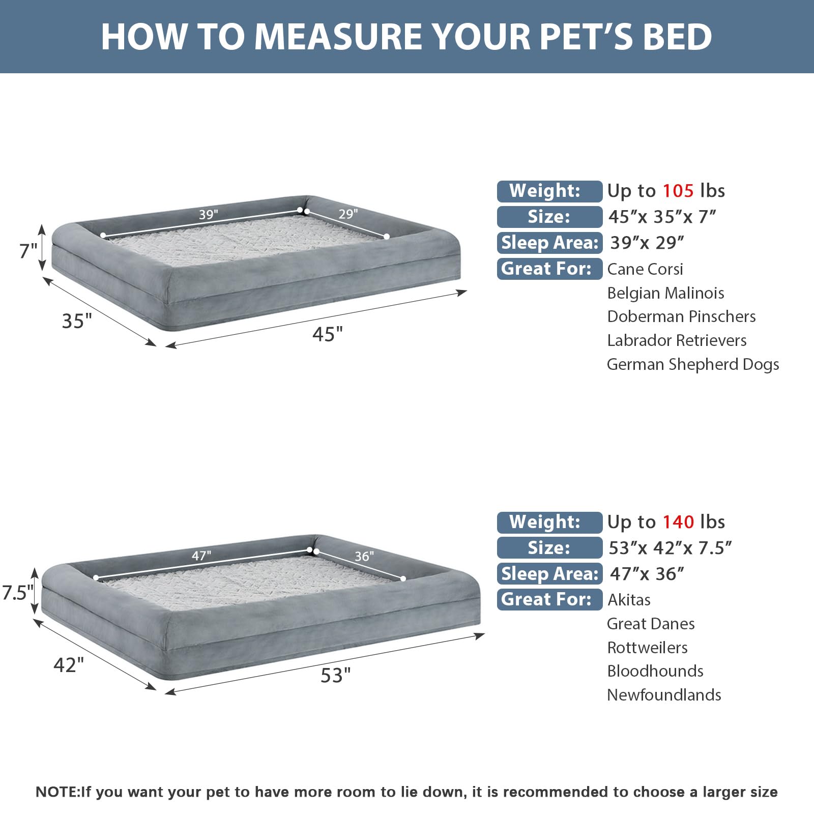 WNPETHOME lit chien XXL dimensions 114x89x18 cm jusqu’à 48 kg