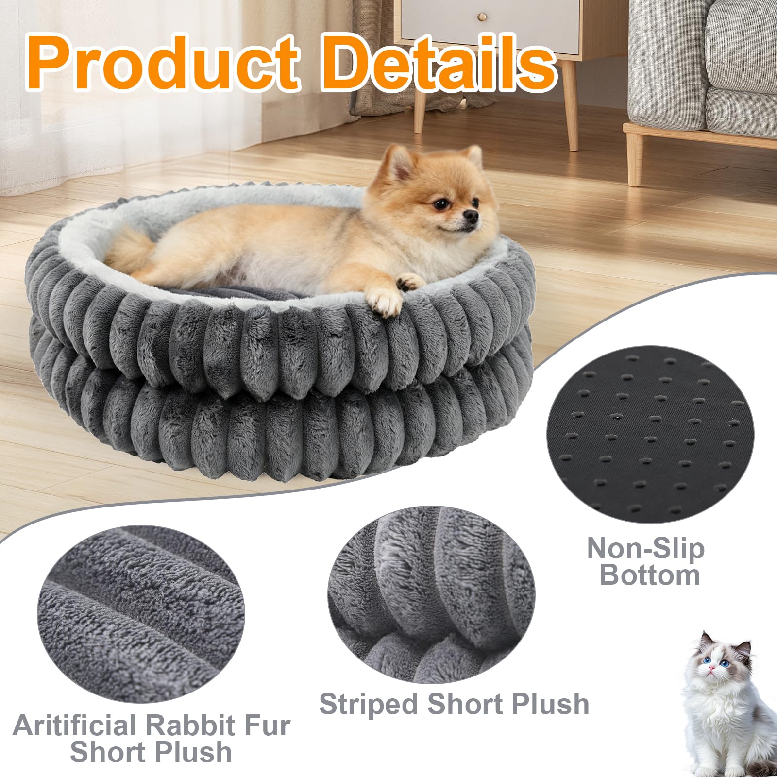 Wn's Day lit donut chat lavable gris – repos douillet pour chats.