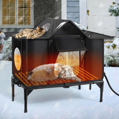 Wn's Day Maison-chat-exterieur-chauffee-base-elevee, abri Durable et sec pour chats extérieurs.