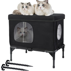 Wn's Day: vue avant de la maison chat exterieur imperméable avec coussin confortable