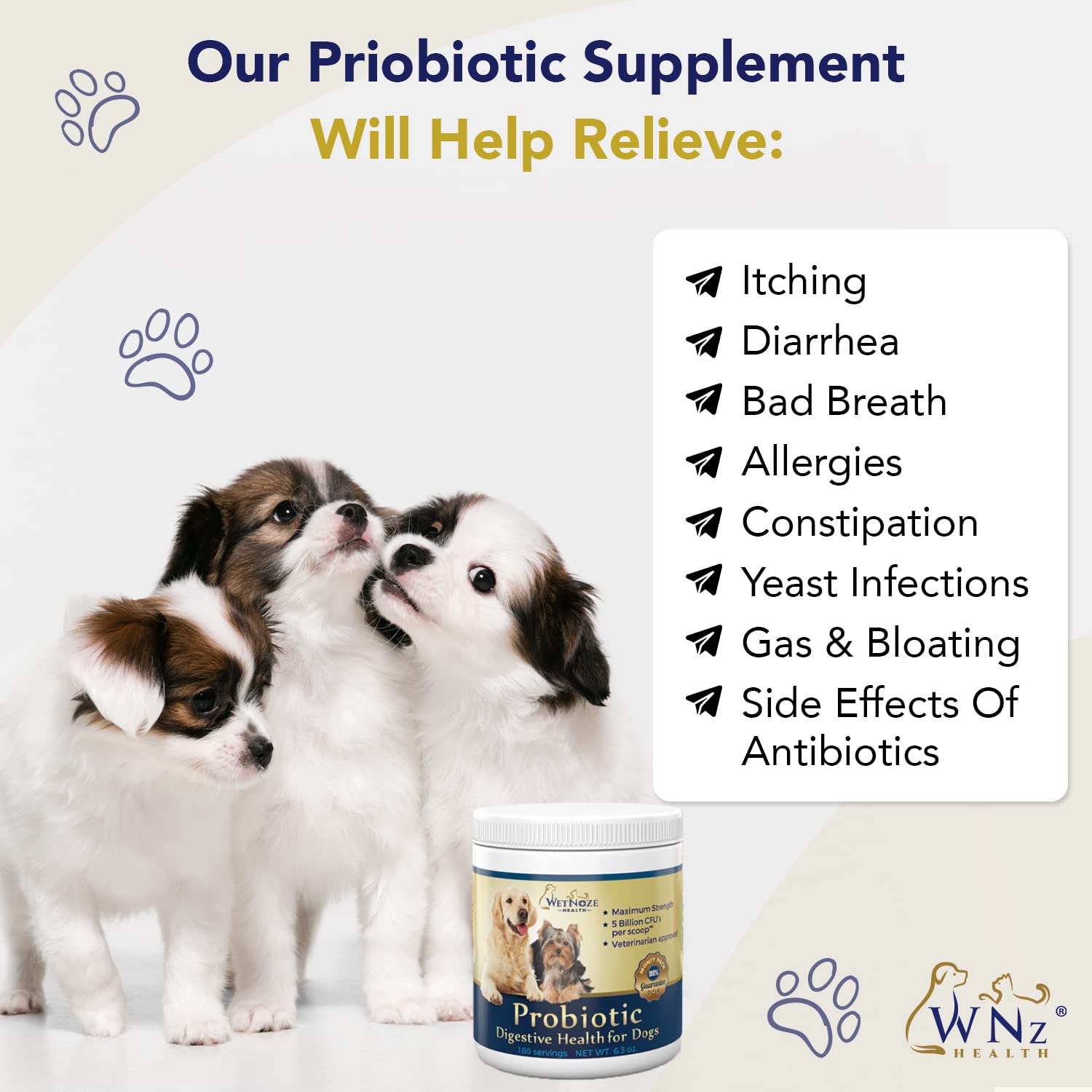 Soutien du système immunitaire chez le chien avec les probiotiques WNz Health.