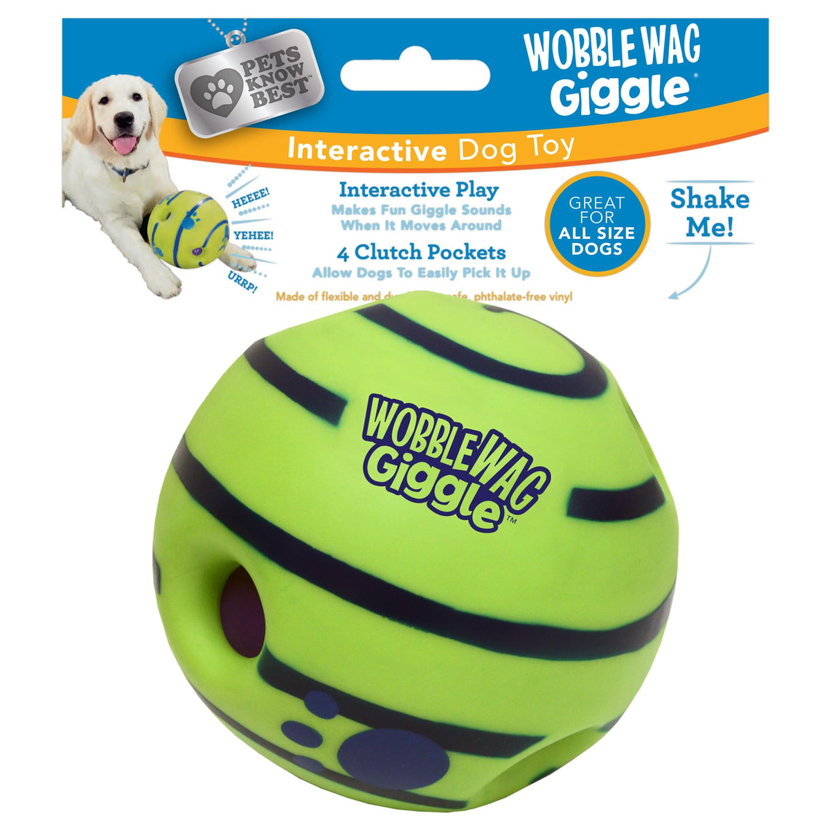 Boule Wobble Wag Giggle en présentation, stimulant activité mentale et physique.
