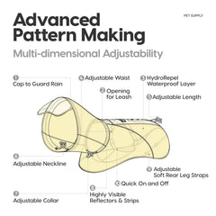 Poncho imperméable WOOFO ajustable pour chien, adapté à toutes les morphologies.