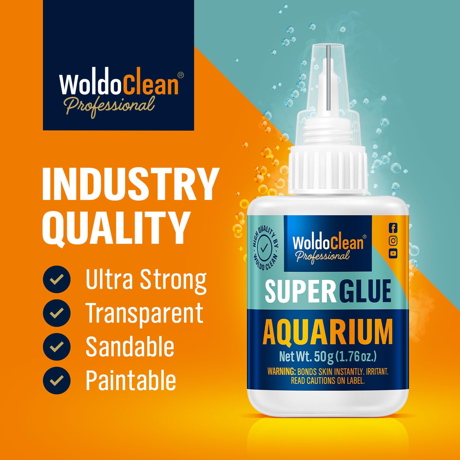 WoldoClean Colle Aquarium 50 g — application mousse-plante, adhérence rapide.