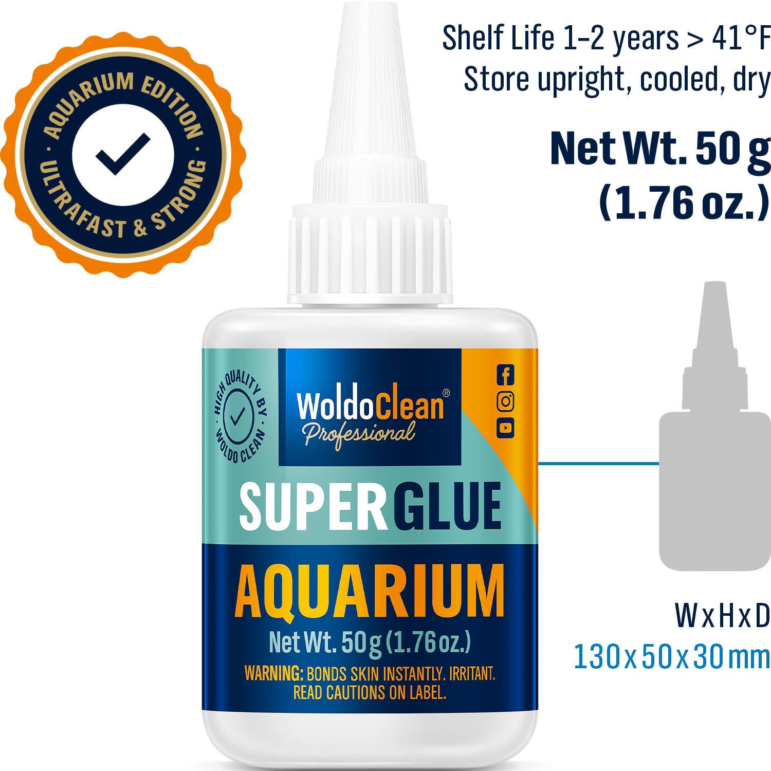 WoldoClean Colle Aquarium 50 g, usage décoratif et pratique.