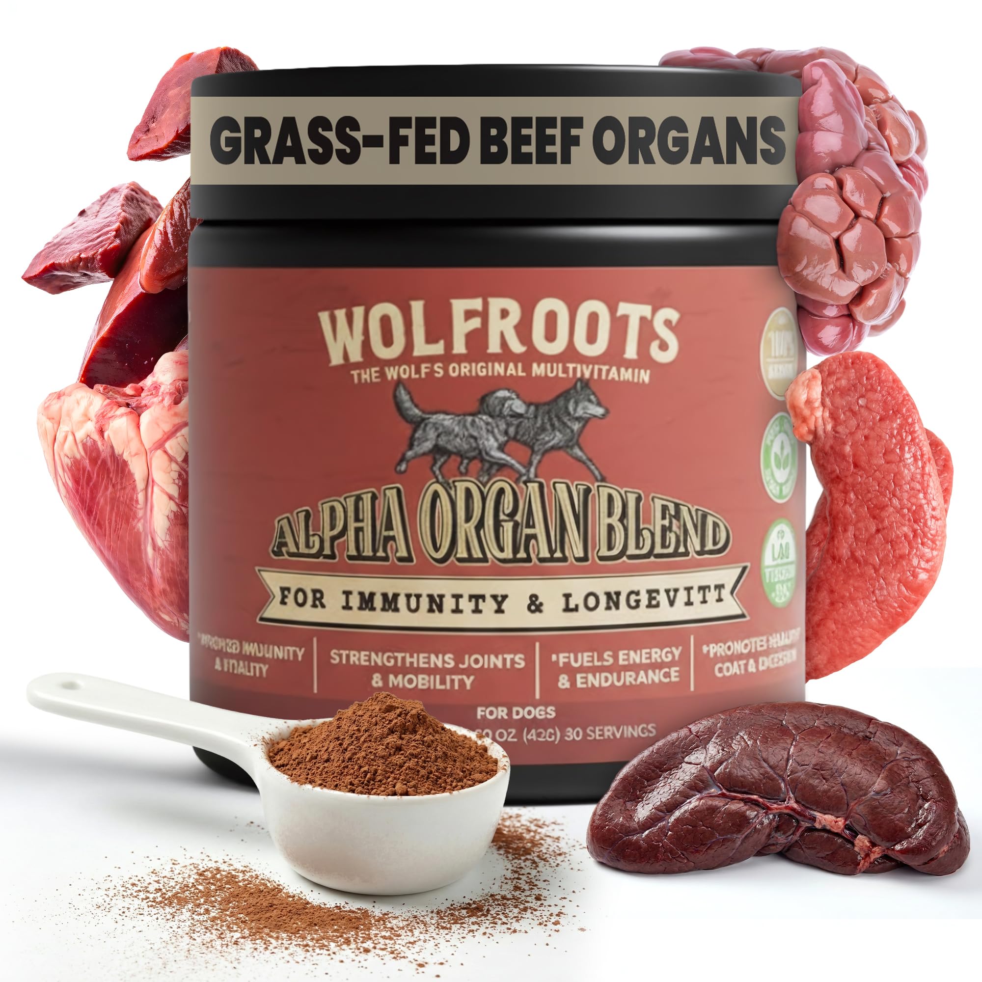 WolfRoots Alpha Mélange d'organes: bouteille prête à nourrir votre chien.
