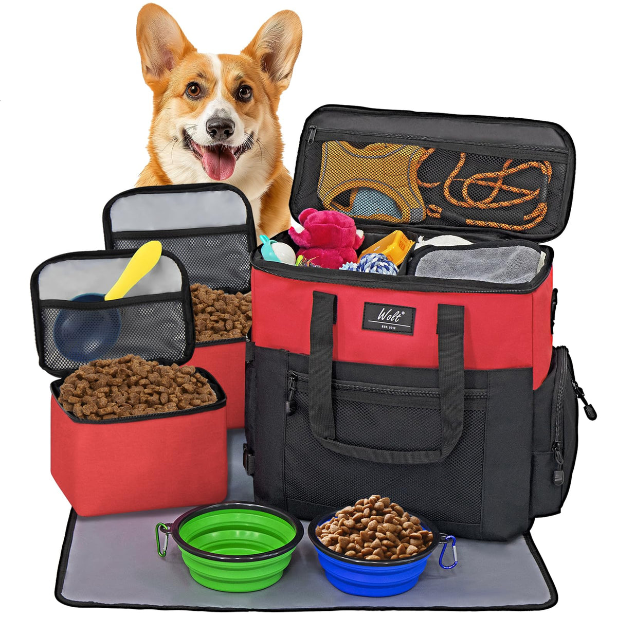 WOLT sac voyage chien avec bols pliables facilitant les repas en déplacement.