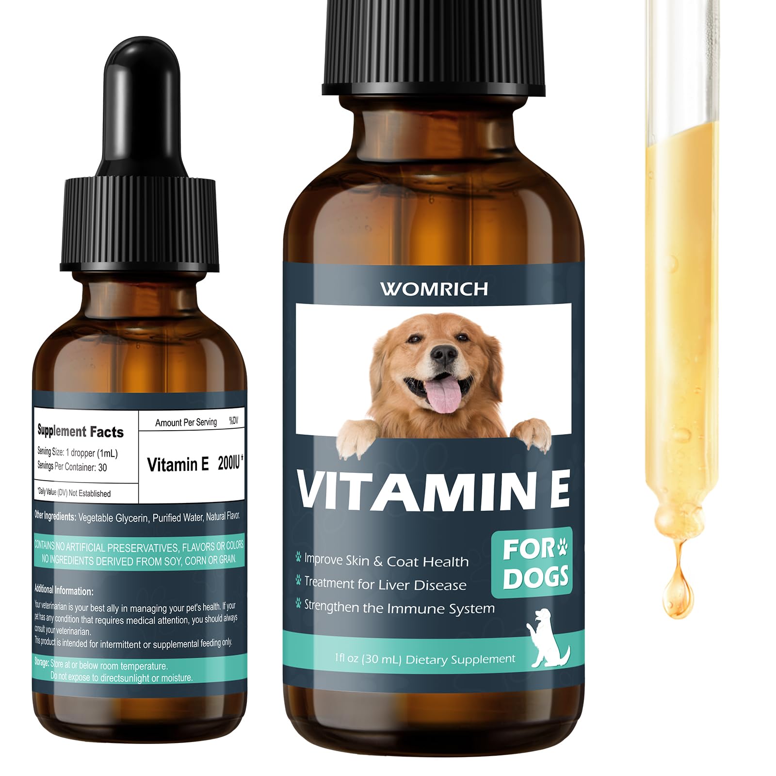 WOMRICH Vitamine E pour chien – flacon 30 ml, soutien peau et pelage