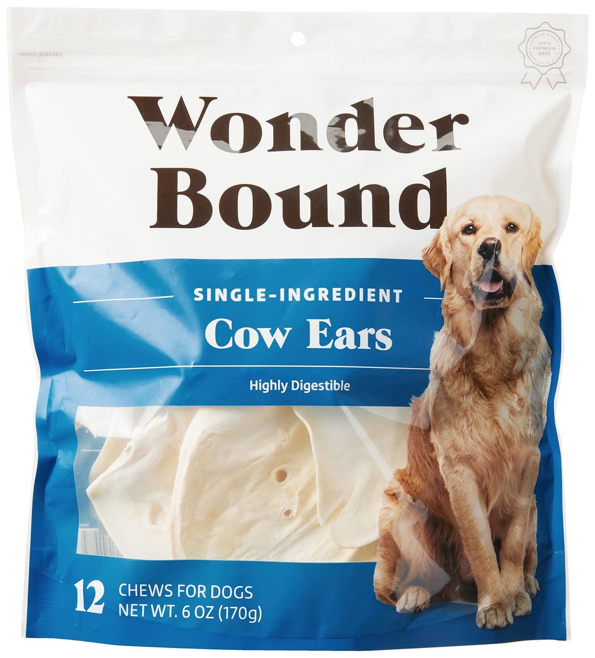 Wonder Bound oreilles de boeuf pour chien — emballage zippé pratique.