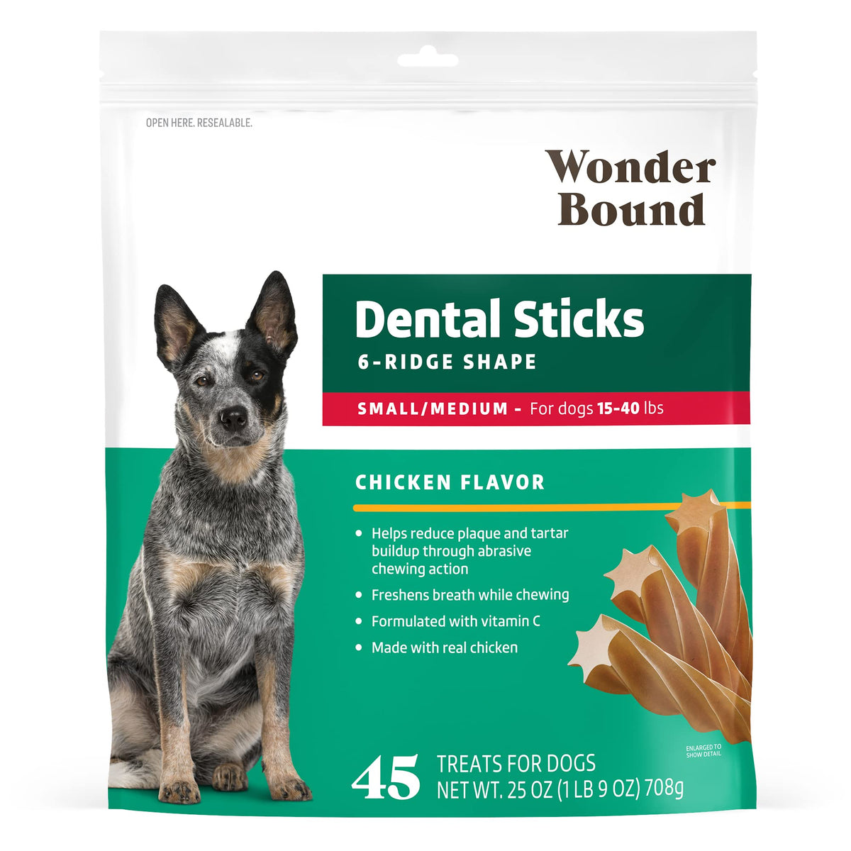 Wonder Bound: paquet de sticks dentaires pour petit chien, pratique et savoureux.