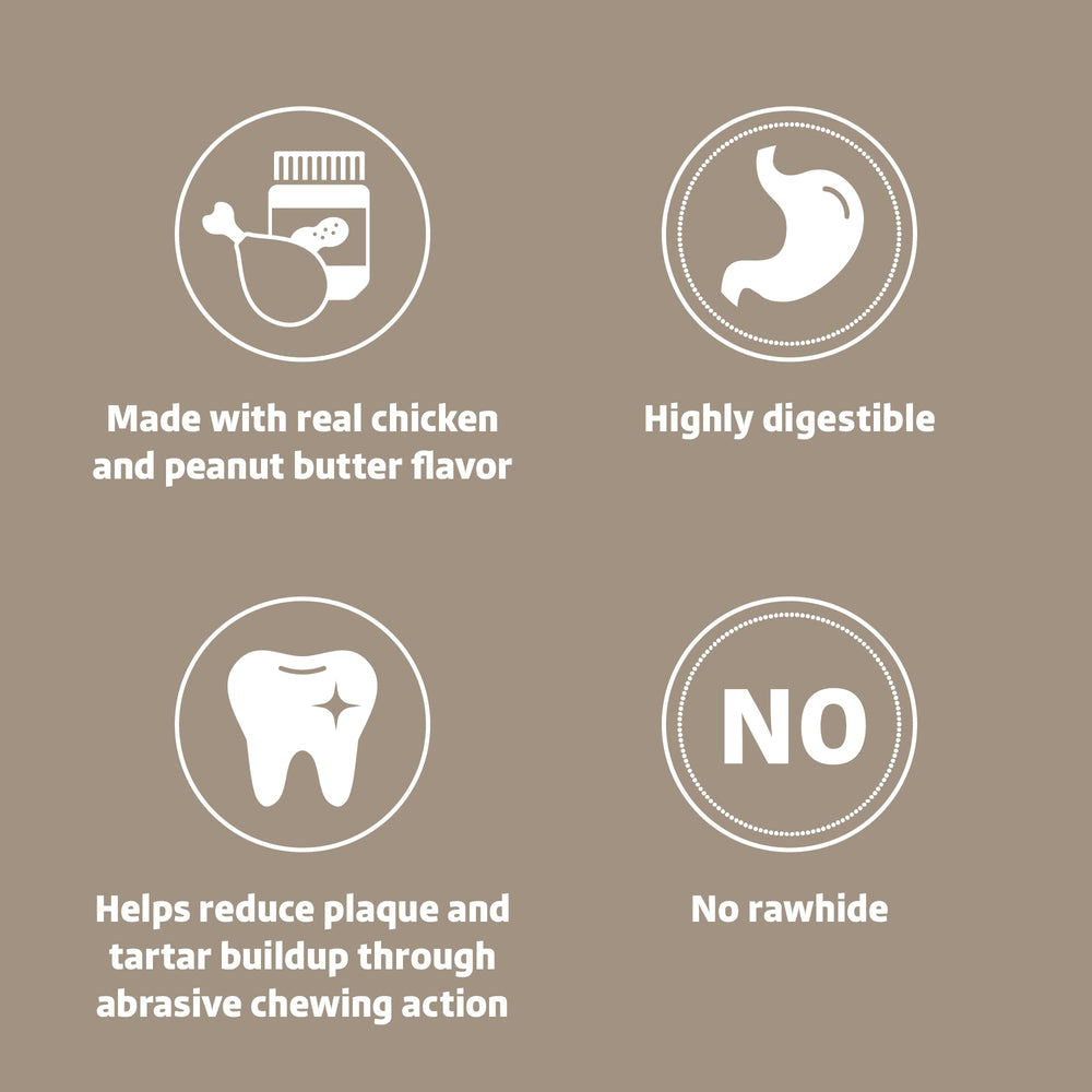 Texture soyeuse des batons poulet enrobe beurre cacahuète prête à mâcher