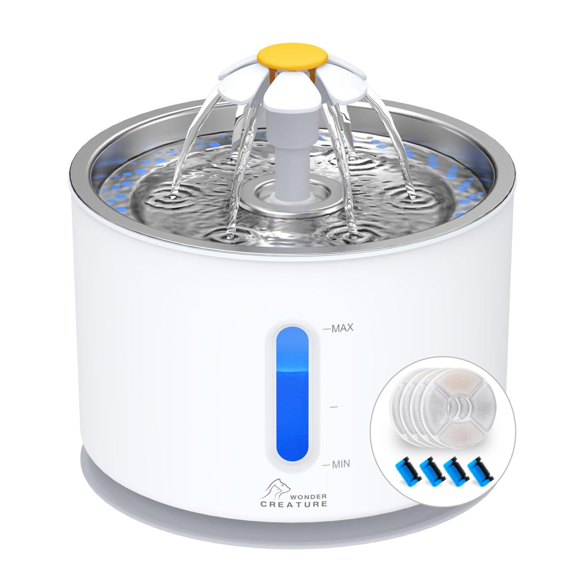 Wonder Creature Fontaine : couvercle en inox robuste pour une hygiène maximale.
