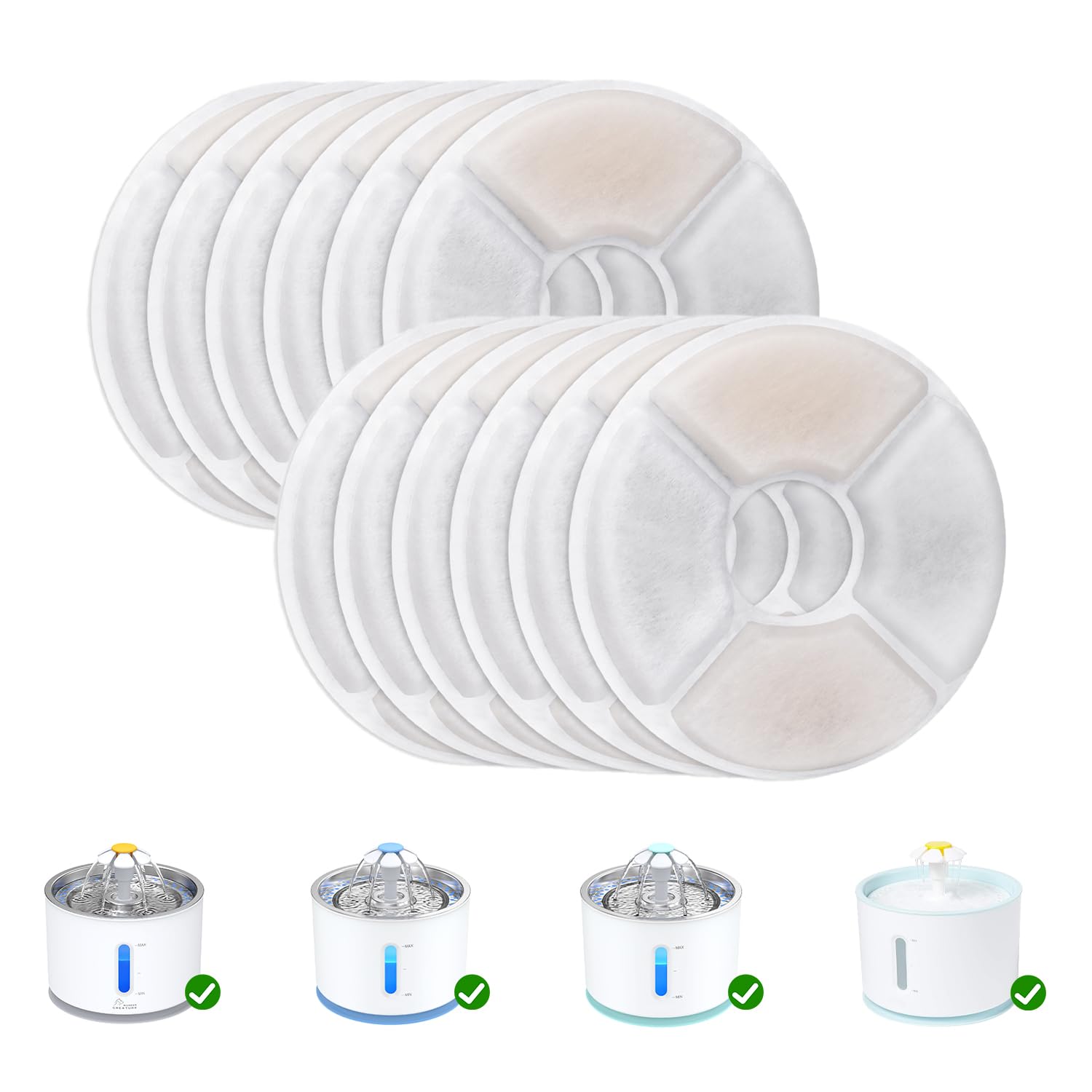Wonder Creature filtre carbone actif pour fontaine chat ronde, eau plus fraîche.