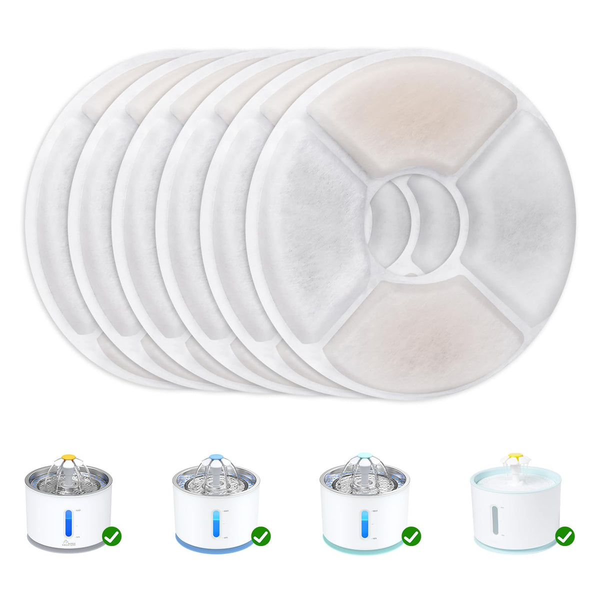 Wonder Creature filtre carbone rond pour fontaine chat, paquet de six.