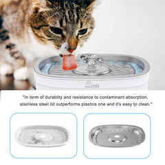 Wonder Creature fontaine chat acier inox — deux becs et quatre modes pour varier l’hydratation.