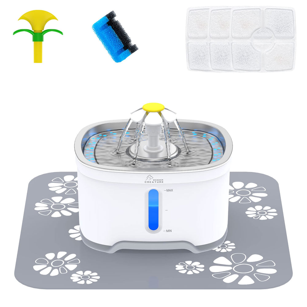 Wonder Creature fontaine chat acier inox — vue d'ensemble durable et hygiénique.