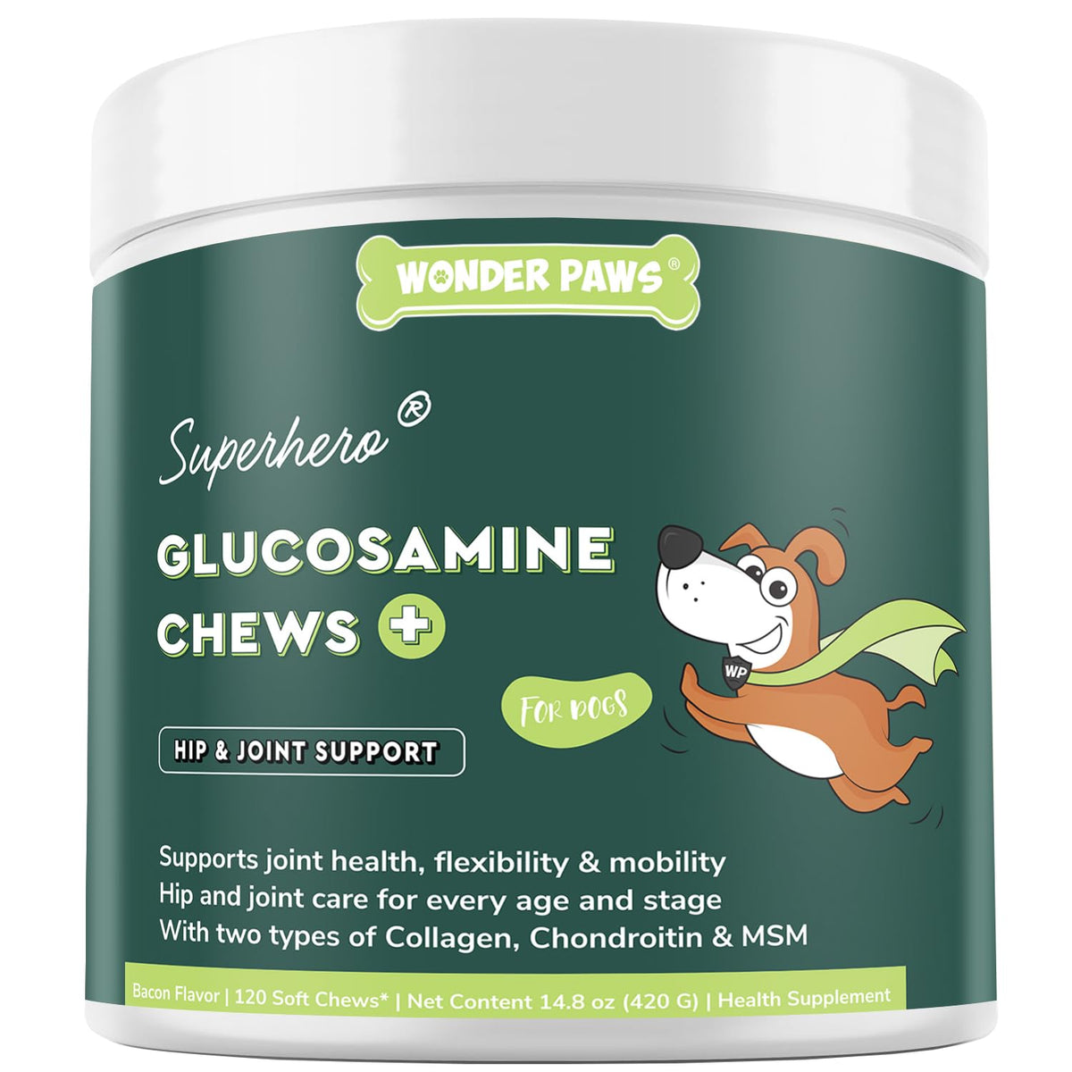 Wonder Paws bouteille de friandises pour hanches et articulations, soutien potentiel.