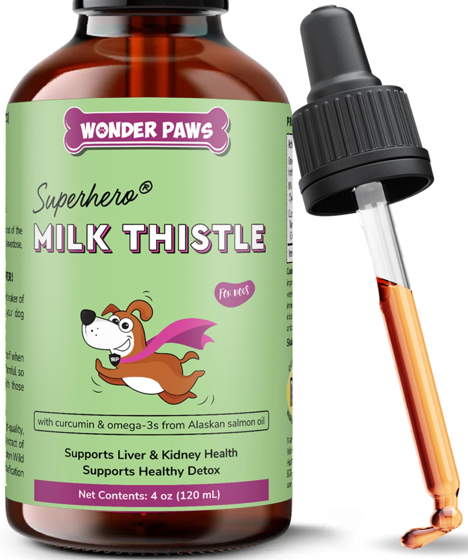 Wonder Paws chardon-Marie: bouteille avec pipette pour administration facile des gouttes.