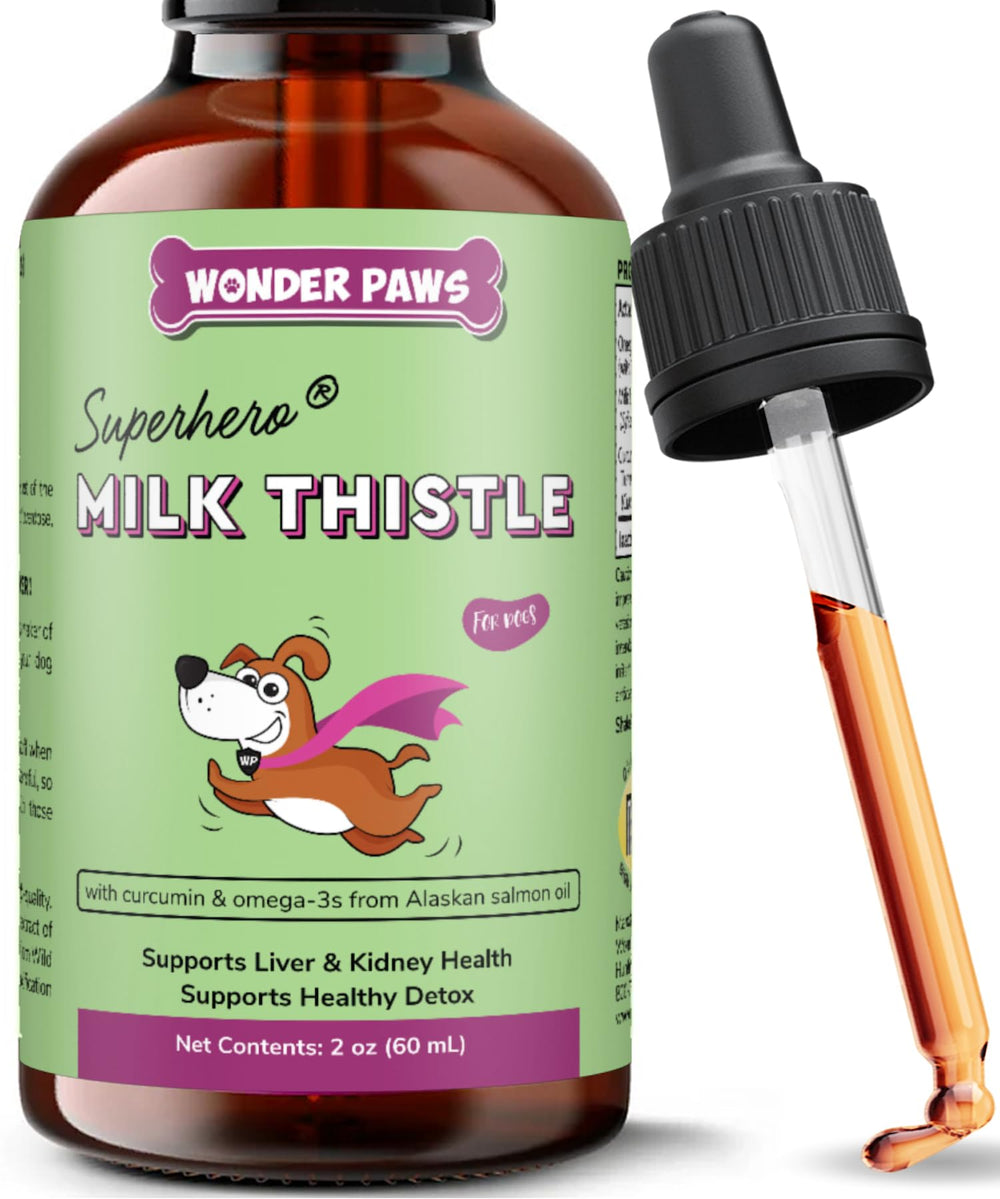 Wonder Paws chardon Marie flacon gouttes pour soutien rénal et hépatique du chien.