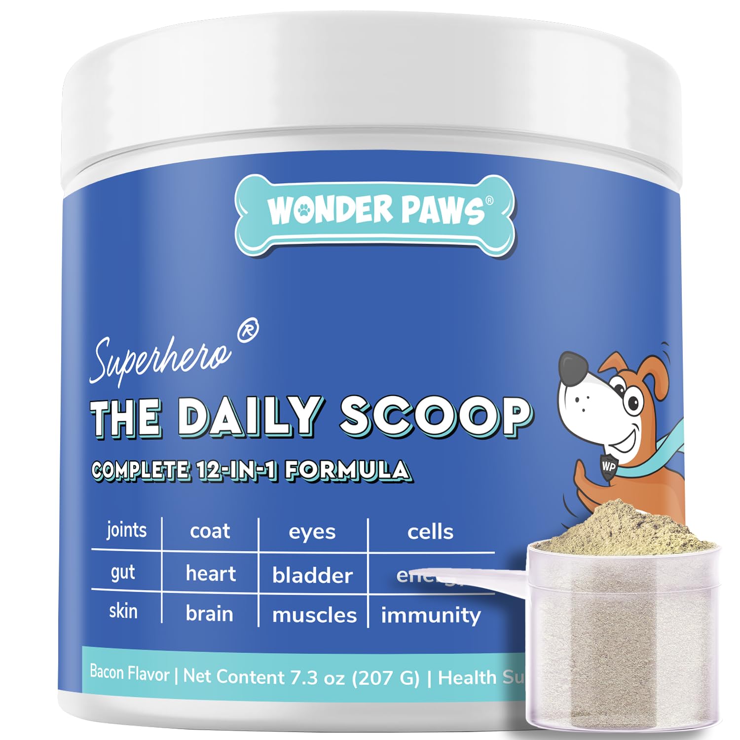 Wonder Paws Daily Scoop poudre pratique pour saupoudrer sur la nourriture et faciliter l’usage