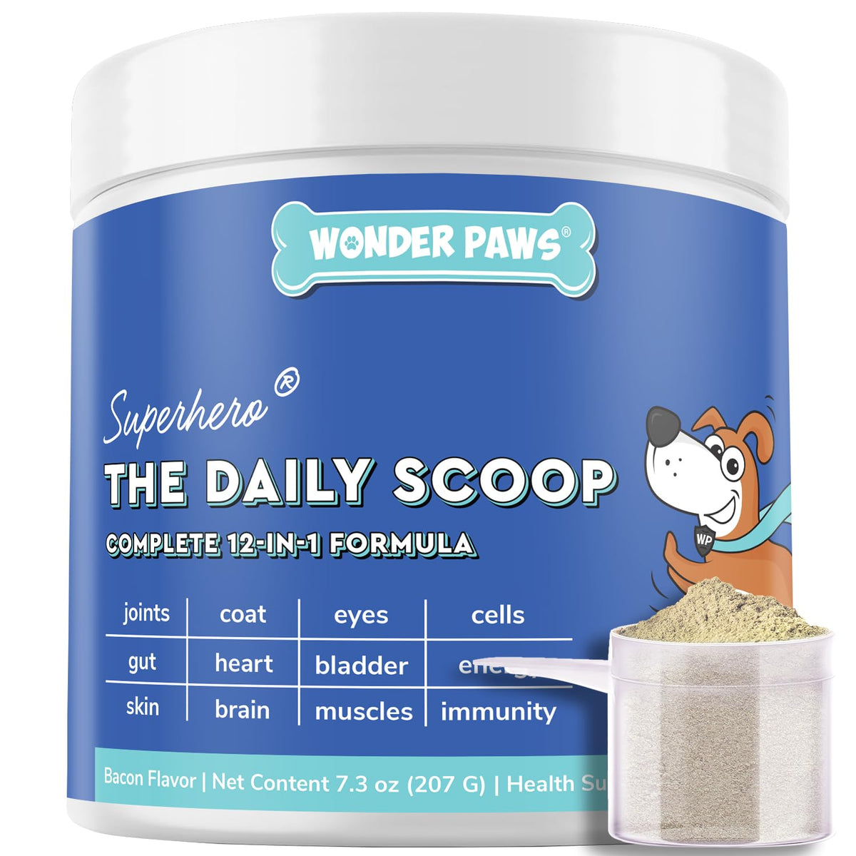 Wonder Paws Daily Scoop poudre pratique pour saupoudrer sur la nourriture et faciliter l’usage