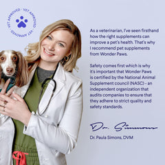 Wonder Paws dosage quotidien clair aide à adapter selon le poids.