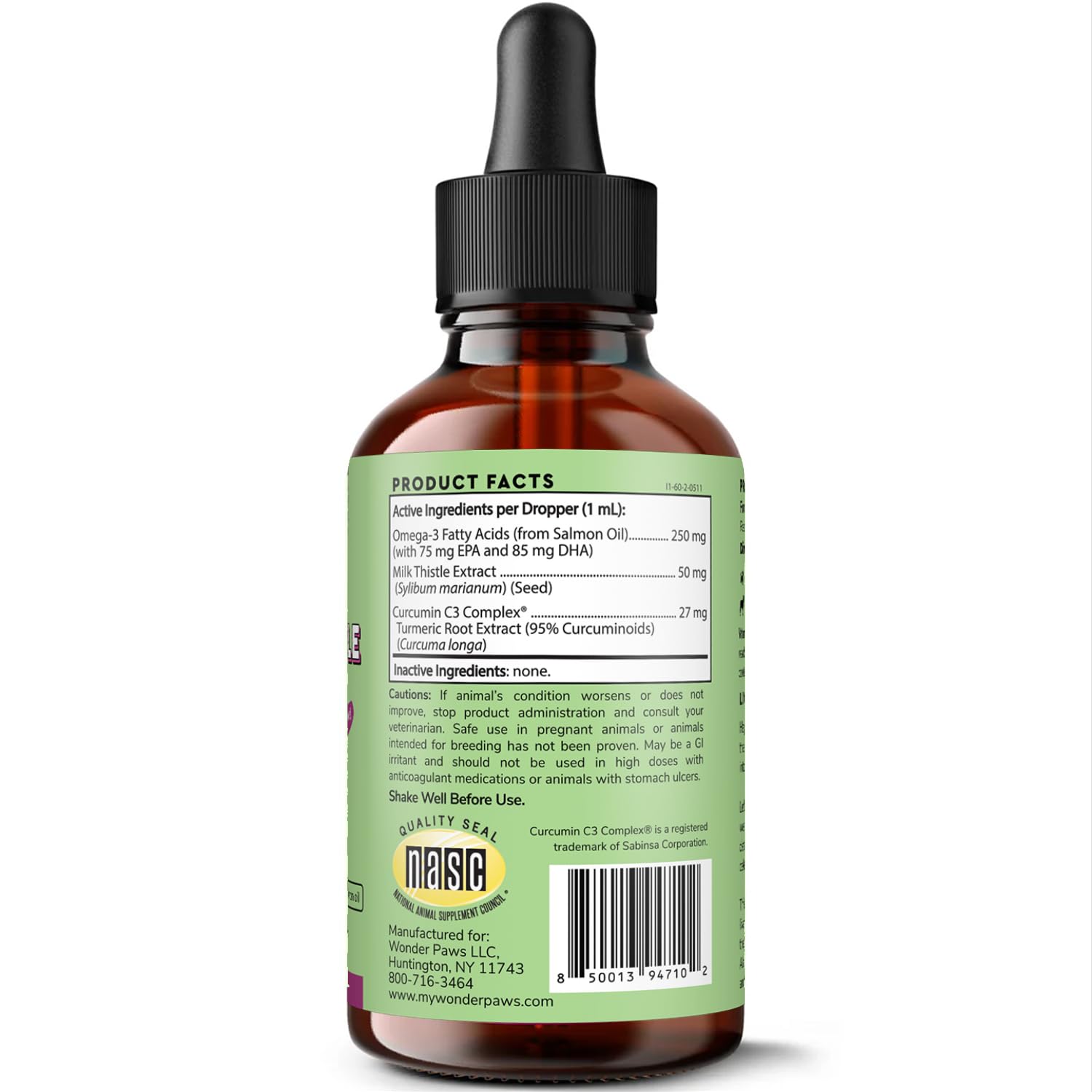 Wonder Paws huile de saumon sauvage riche en EPA et DHA pour chien.