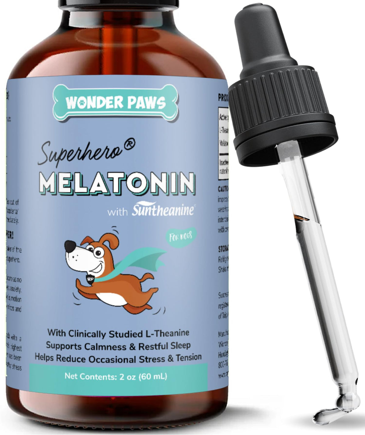Wonder Paws Mélatonine chien – flacon pipette: soutien calme et sommeil.