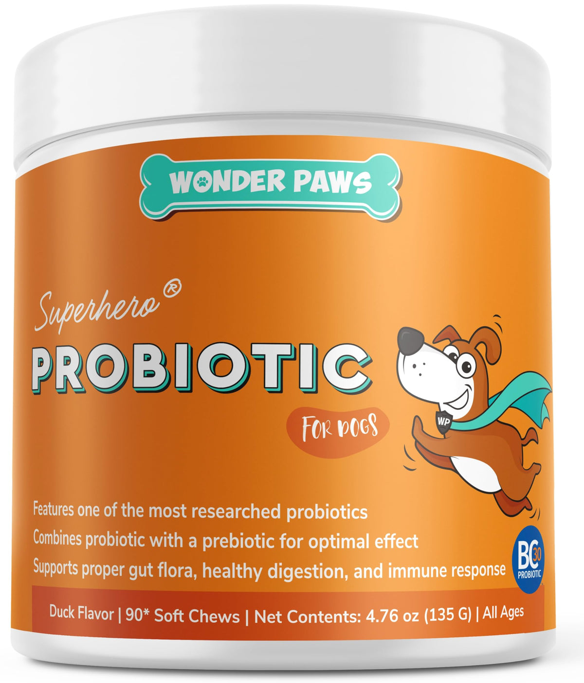 Wonder Paws Probiotiques pour chien – bouchées goût canard améliorant la digestion