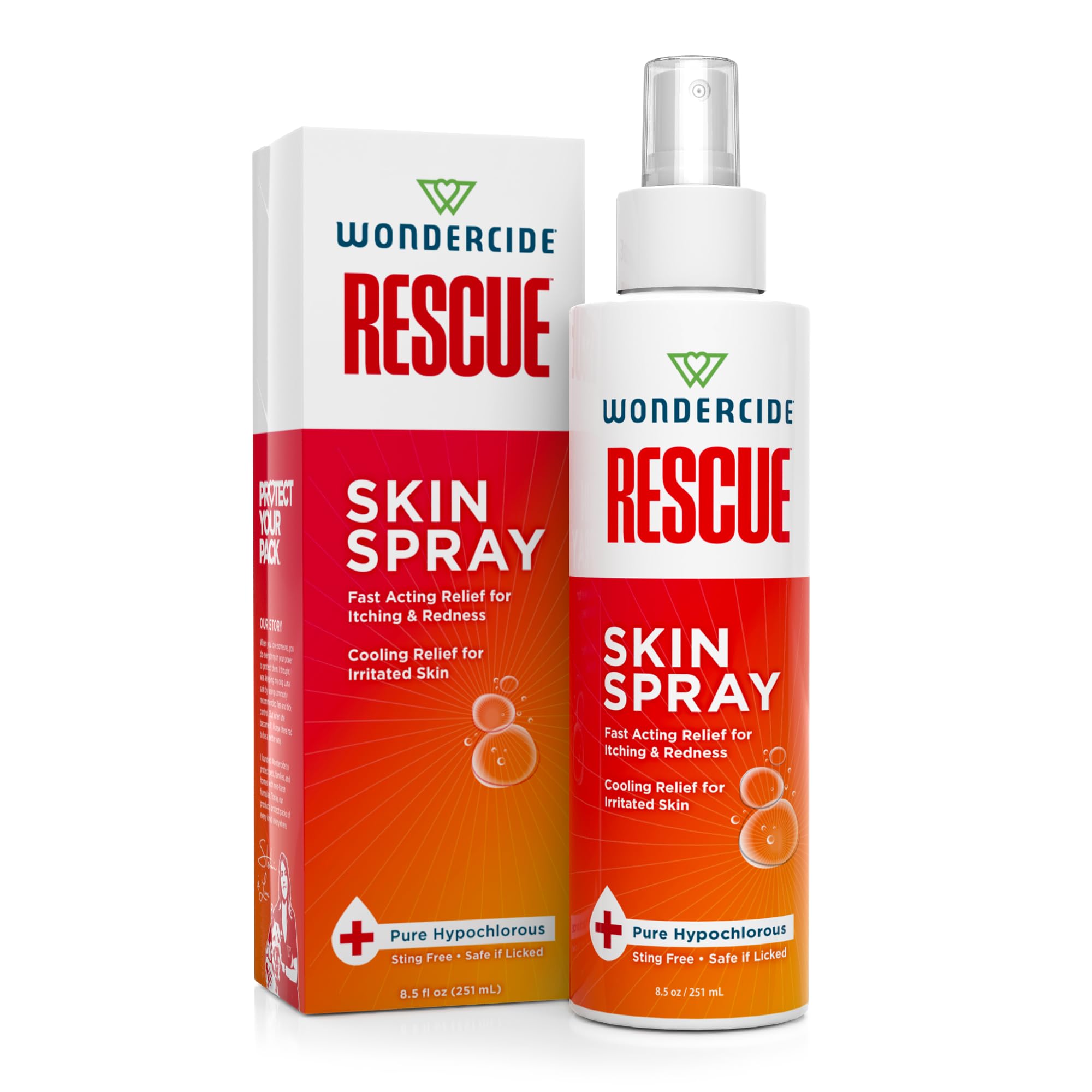 Wondercide Rescue flacon spray prêt à usage pour apaiser la peau du chien ou du chat.