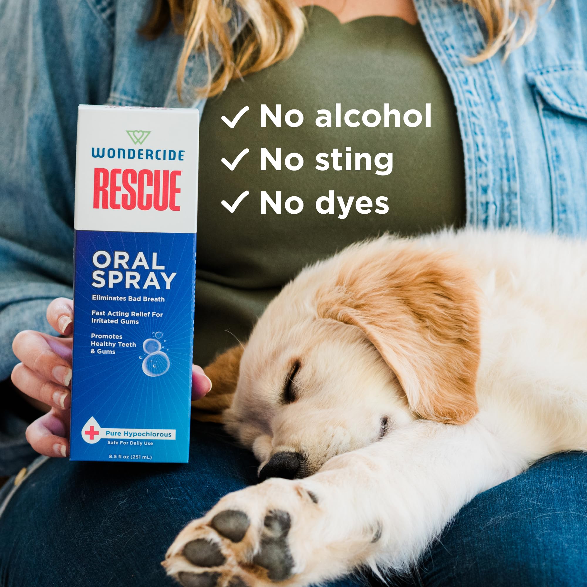 Wondercide Rescue spray pratique pour les soins buccaux des chiens et chats.