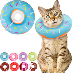 Collier WONONE en forme de beignet pour chat bleu moyen, évite le léchage.