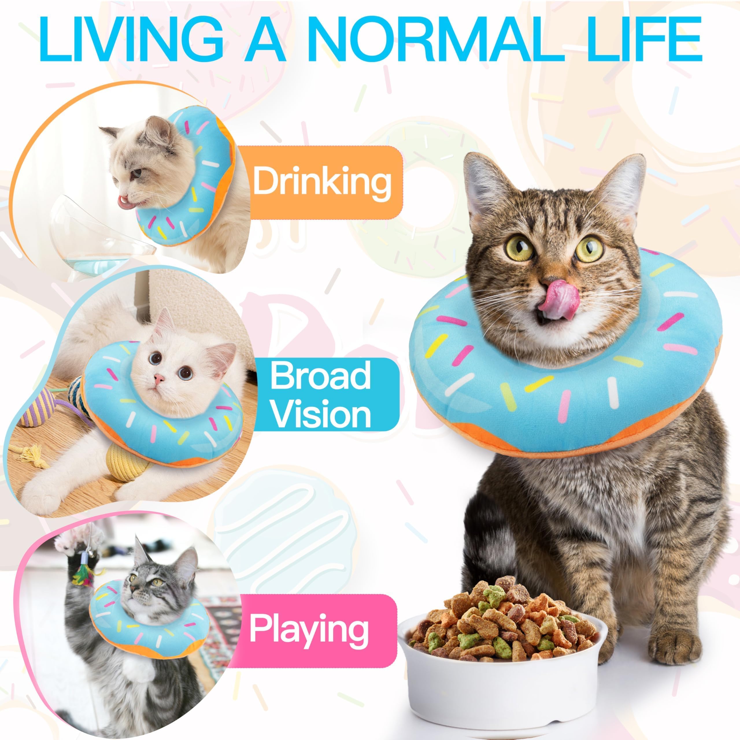 Protection douce et efficace pour chats, collier WONONE bleu moyen après chirurgie.