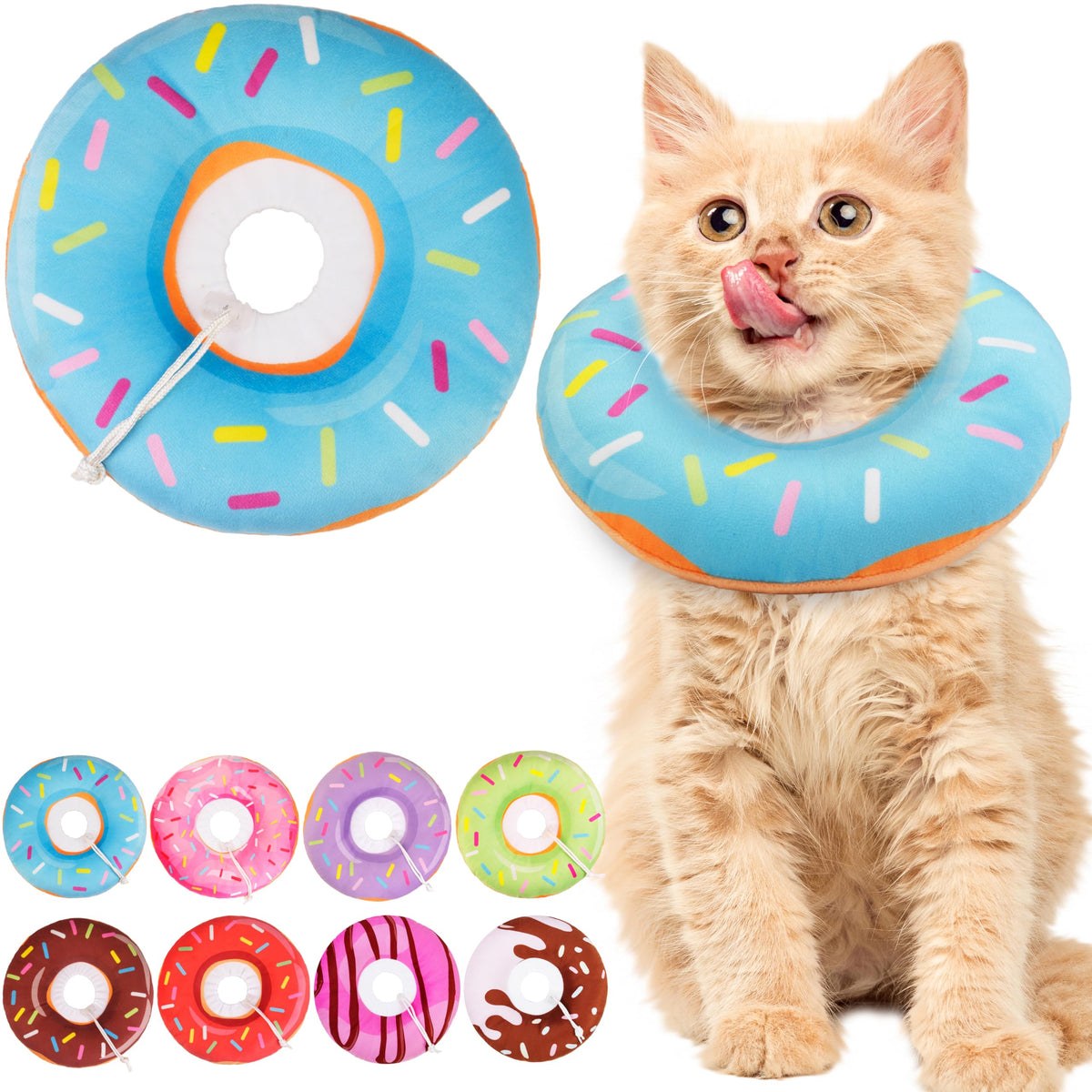 WONONE collier-donut chat bleu opération – protection post-opération sans gêner le mouvement
